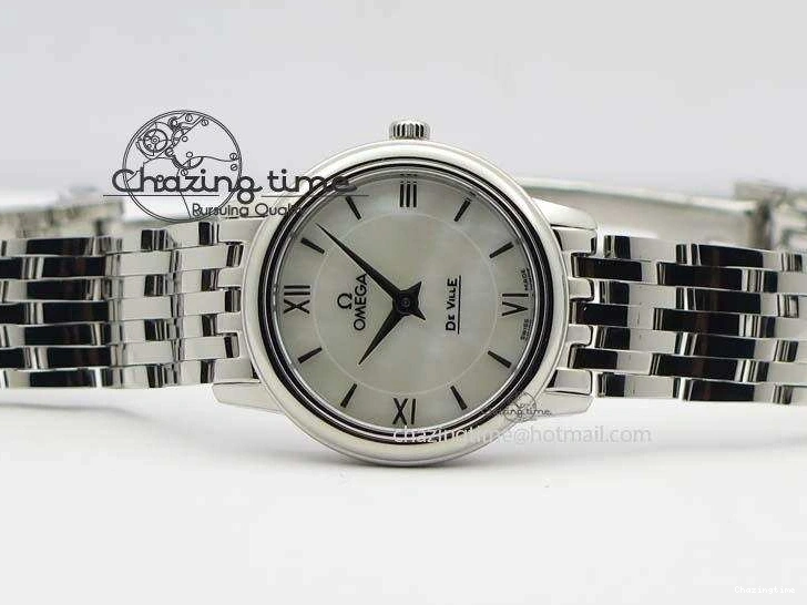 0505 Colorful De Ville 27mm Ladies MK 1:1 Best Edition White MOP Dial On SS Bracelet Ronda Quartz 8191